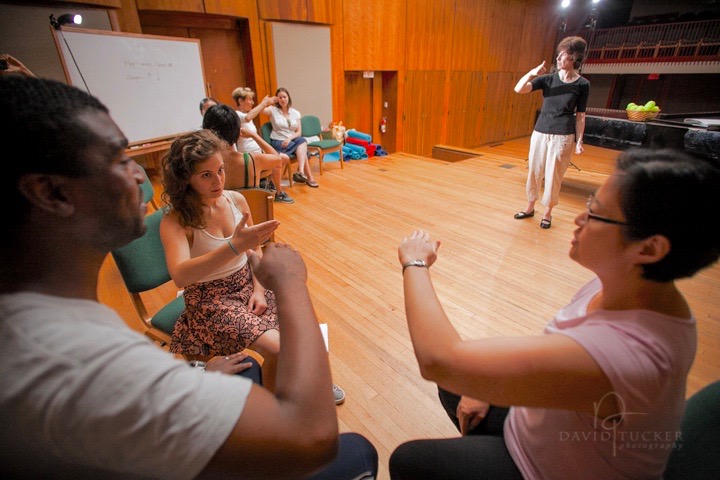 A group of students sitting in a solfege class.